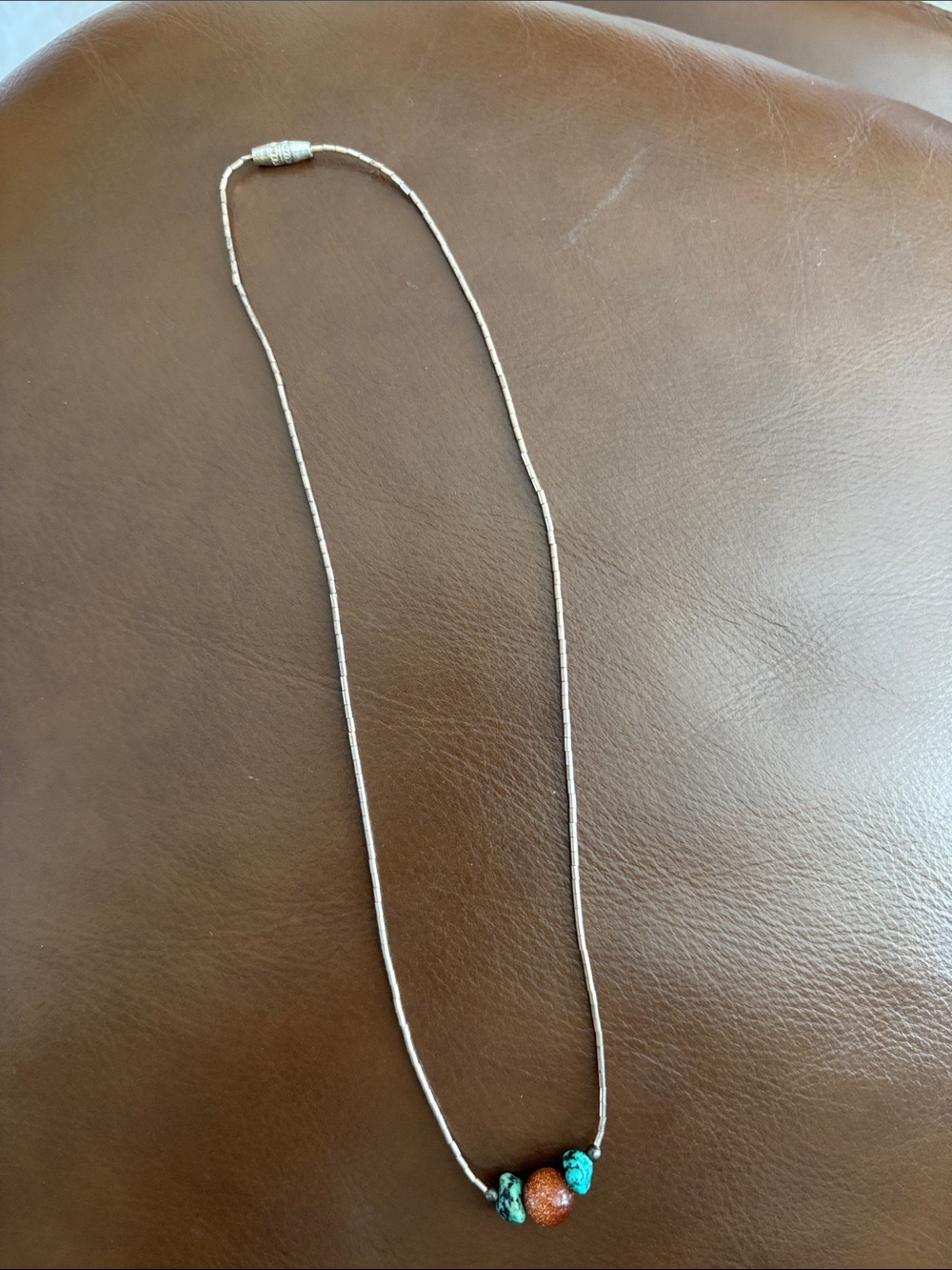Sterling Silver Bead Necklace with Turquoise and  Accent Bead.